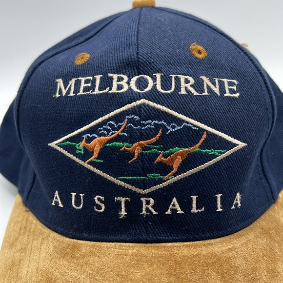Down Under Australia Melbourne Velcro Back Hat Cap Blue Brown Velvet Embroidered - Picture 3 of 10
